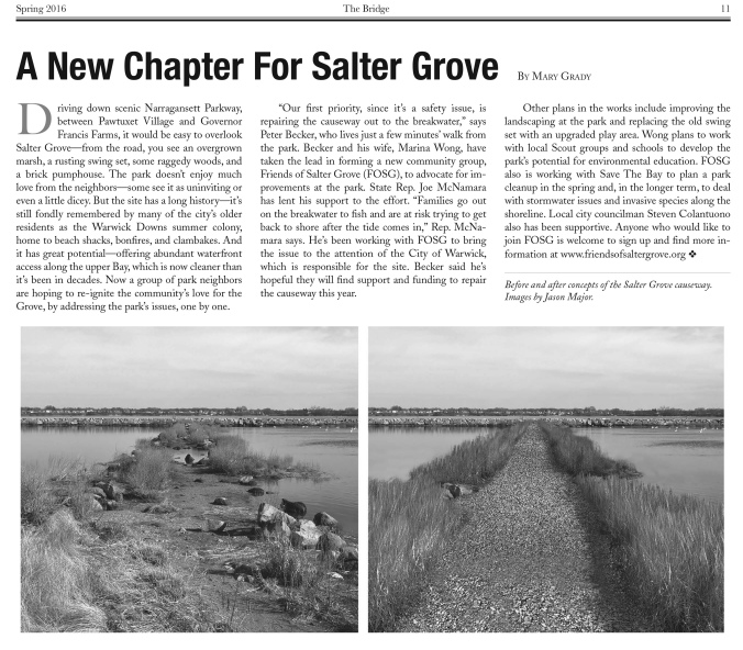 Mary Grady's article about Friends of Salter Grove in the Spring 2016 issue of The Bridge